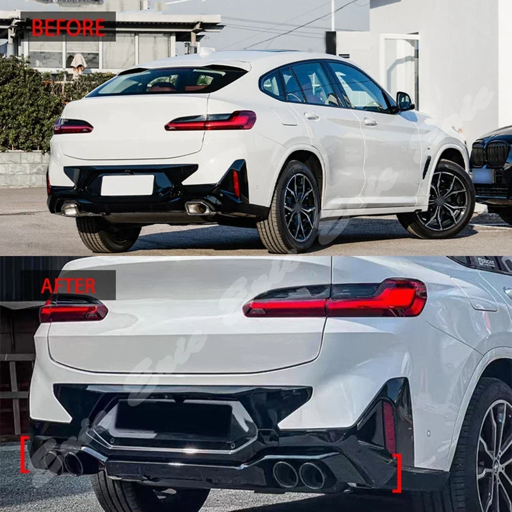 Rear Bumper Diffuser Spoiler Diffuser Tail Exhaust Tips For BMW X4 G02 LCI 2022-2024 Upgrade X4M Style Four Outlet