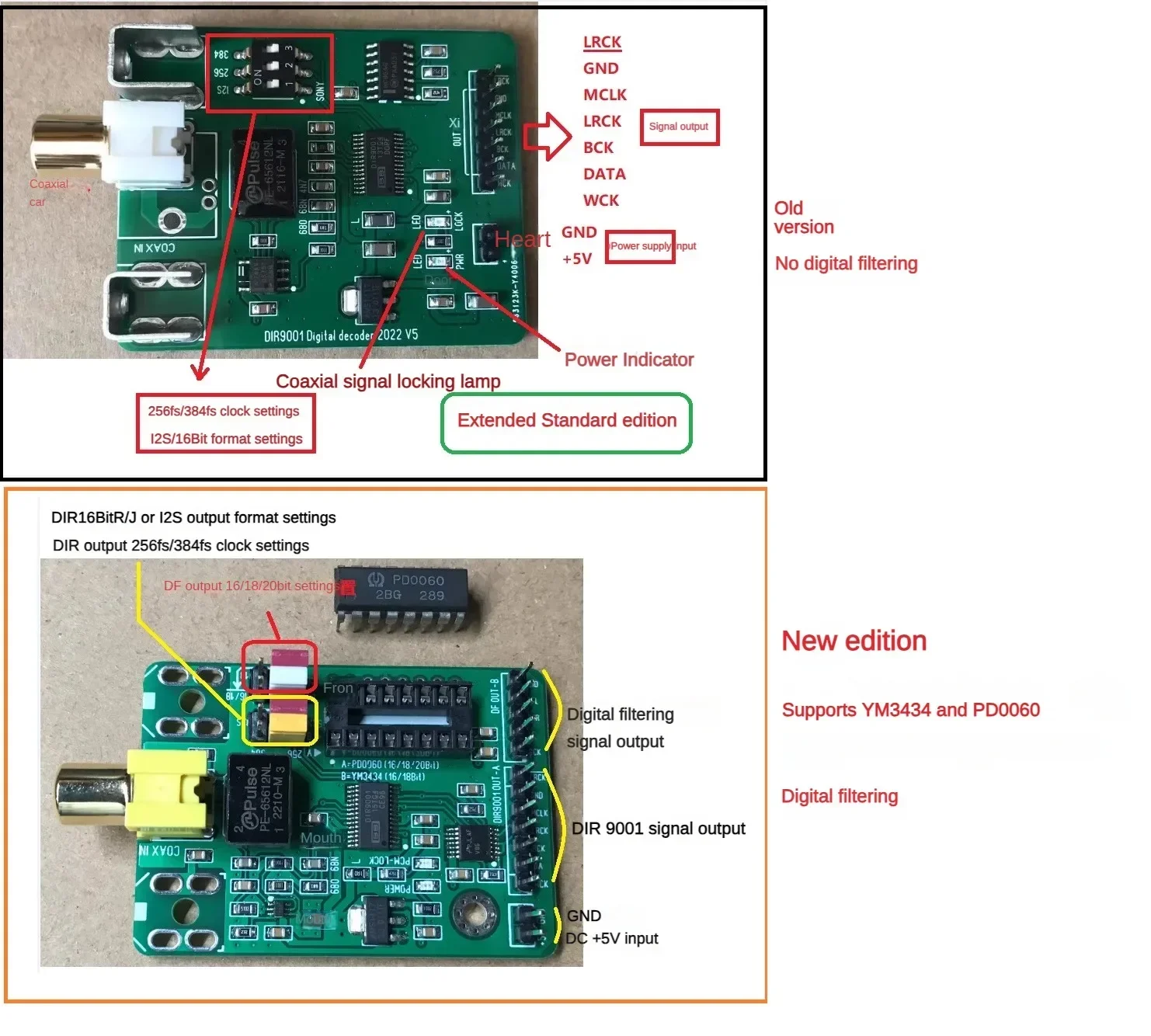 Mini tablero receptor DIR9001, entrada Coaxial, salida I2S, compatible con reloj 384fs para TDA1541, PCM1794, TDA1305, DAC