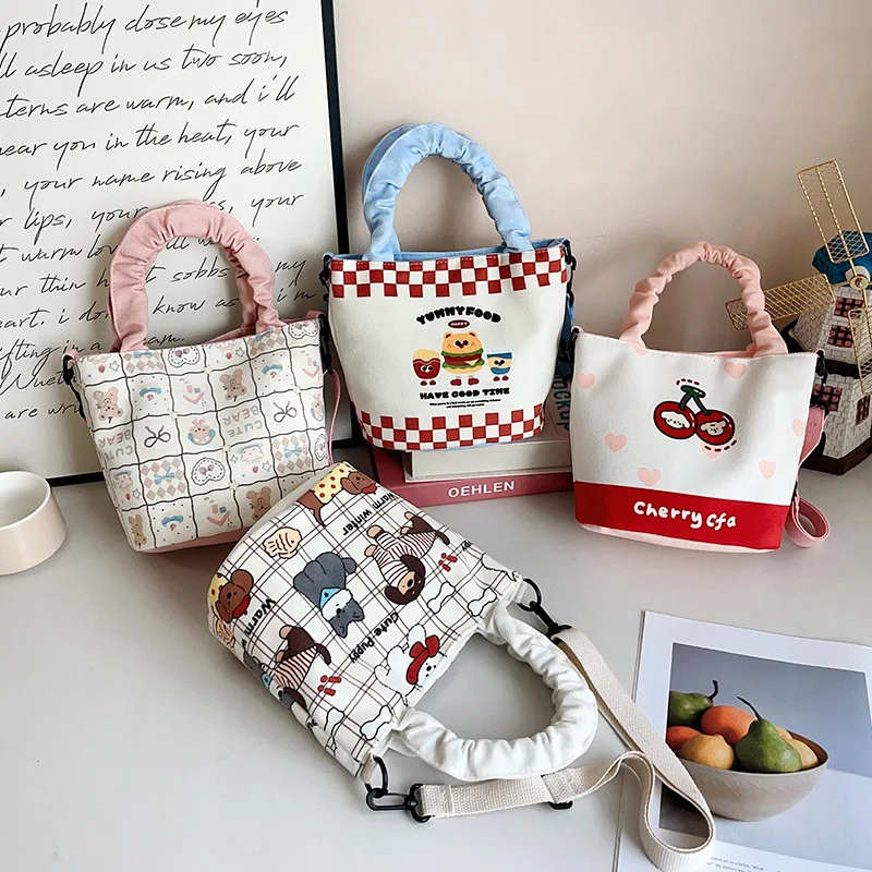 

Cartoon Cute Canvas Crossbody Should Bag Cute Fashion Handbag Bucket Bag Large Capacity Commuter Girl Gift