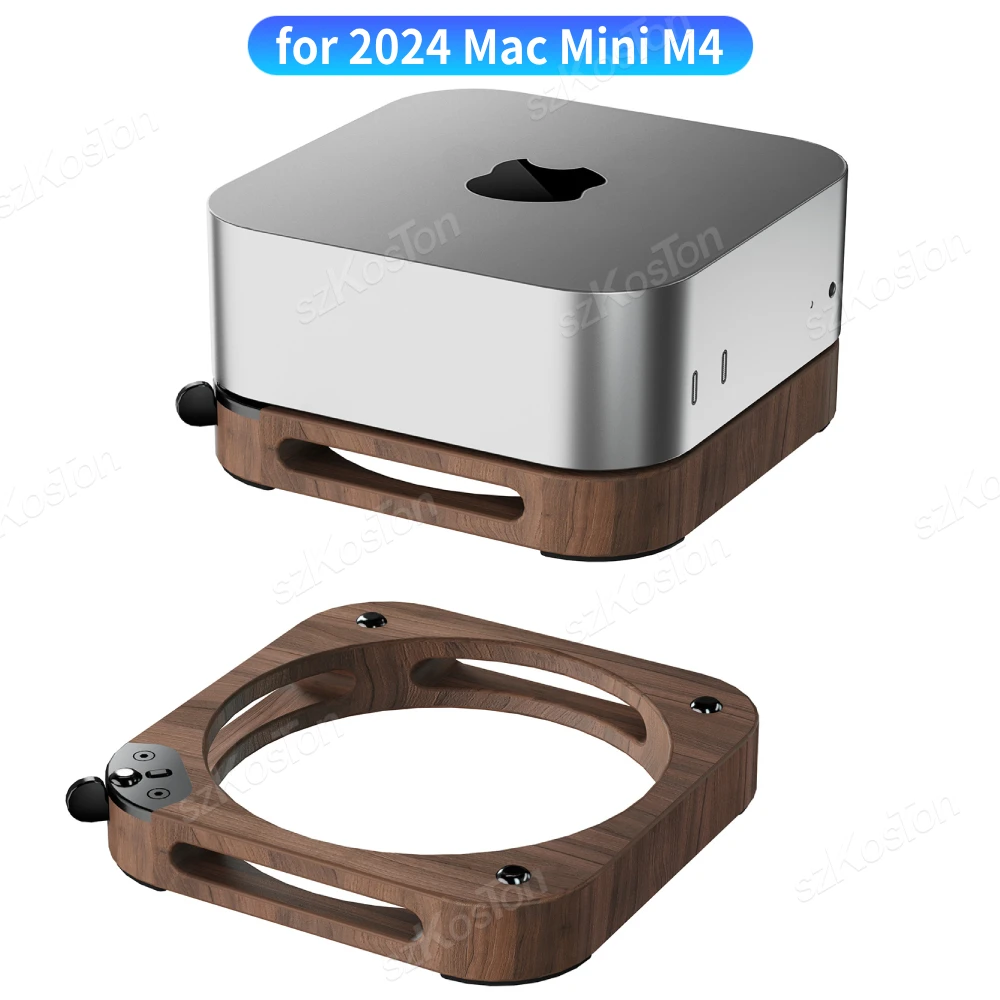 Black Walnut Desktop Stand for 2024 Mac Mini M4 Computer Desktop Holder for Mac Mini M4 Pro Heat Dissipation and Dust Proof Base