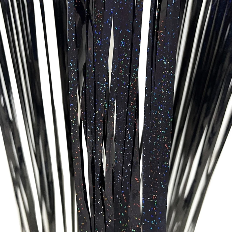 Black Foil Tinsel Fringe Curtains Backdrop Halloween Celebration Party Decor