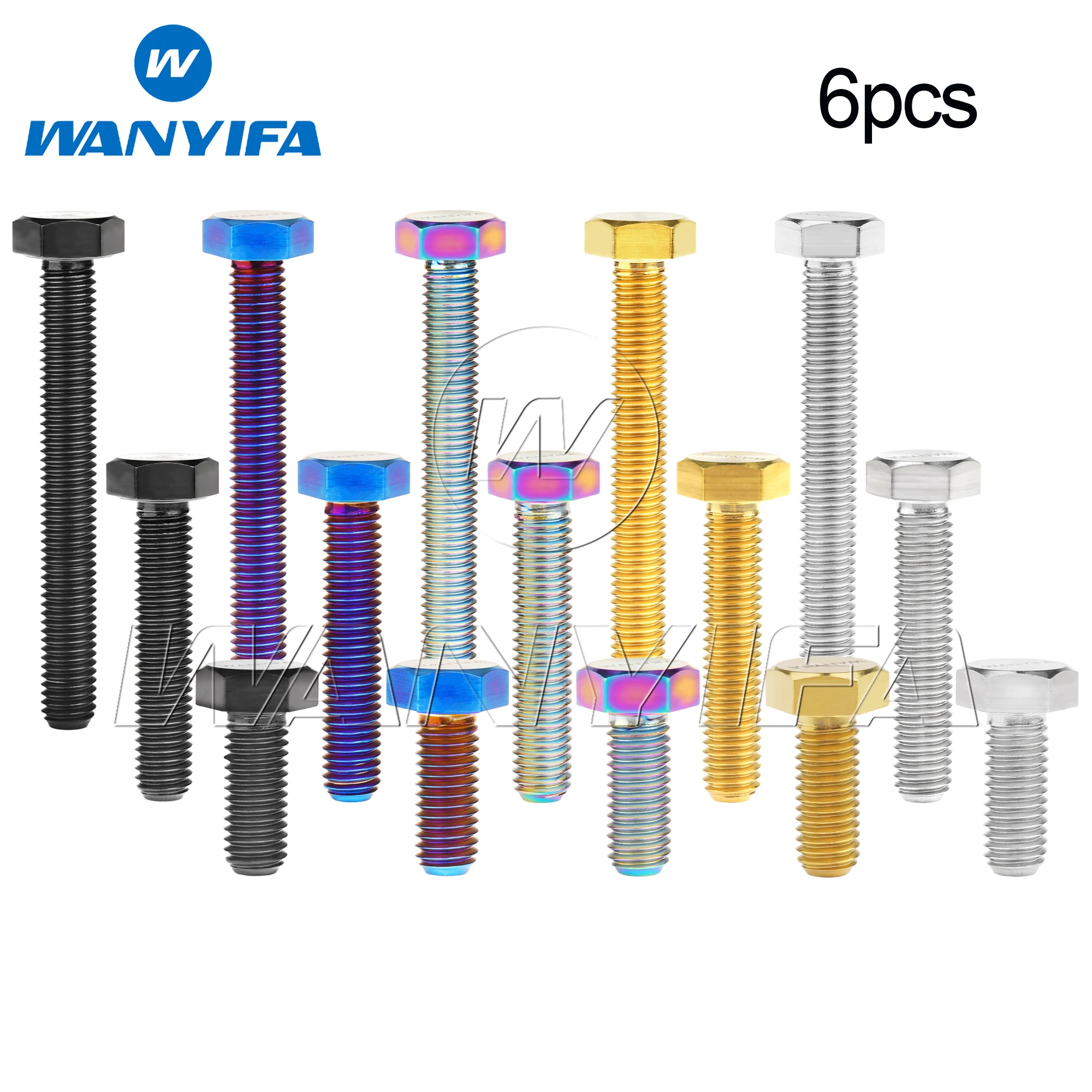 

Wanyifa 6pcs Titanium Bolts M6/M8/M10x10-100mm DIN933 External Hex Head Full Threaded Screws with "WANYIFA" Logo for Motorcycle