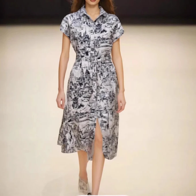

Vintage Print Elegant Sleeveless Dress Women with Sashes Turn-down Streetwear Vestidos Bodycon Business Cloth Lady