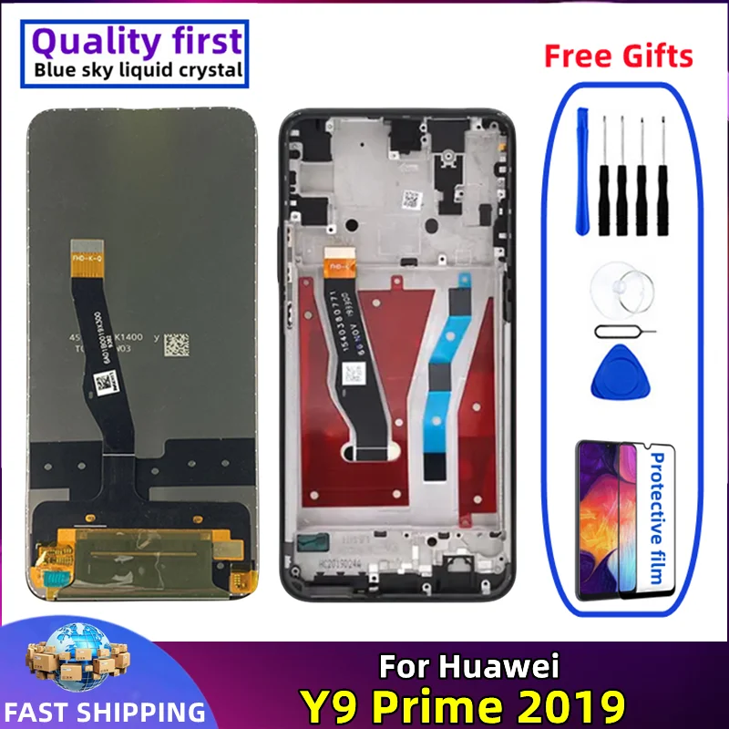 LCD Touch Screen Digitizer Assembly Replacement, Original with Frame, Huawei Y9 Prime 2019, P Smart Z, Mobile Phone Display