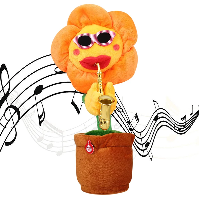 Tournesol en peluche douce pour enfants, chant musical, 120 chansons, répétition, roi prudent, enregistrement parlant, jouet saxophone créatif drôle