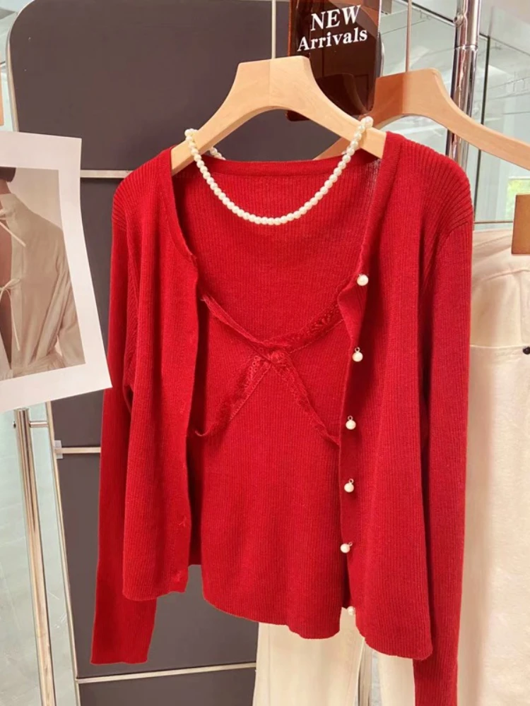 

Korean Thin Knitted Cardigan Women's Summer Sunscreen with Suspenders and Air-conditioning Shirt Short Top