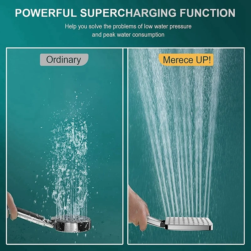 Shower Head With Handheld, One Hand Operation 6-Setting High Pressure Shower Head, With 59Inch Stretchable Hose