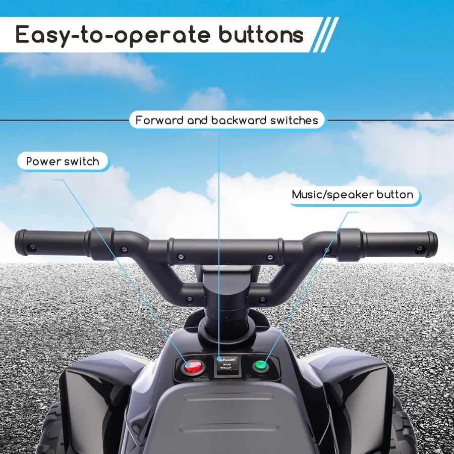 Giocattoli da corsa per bambini, quad ATV per bambini da 6 V con rimorchio per bambini di 3 anni, auto da corsa elettrica con pneumatici resistenti all'usura, musica, per