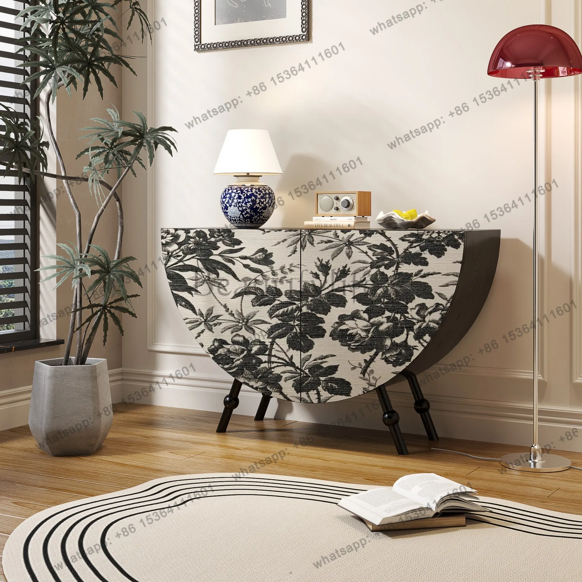 French retro semicircular entrance cabinet entrance door household living room dining side cabinet