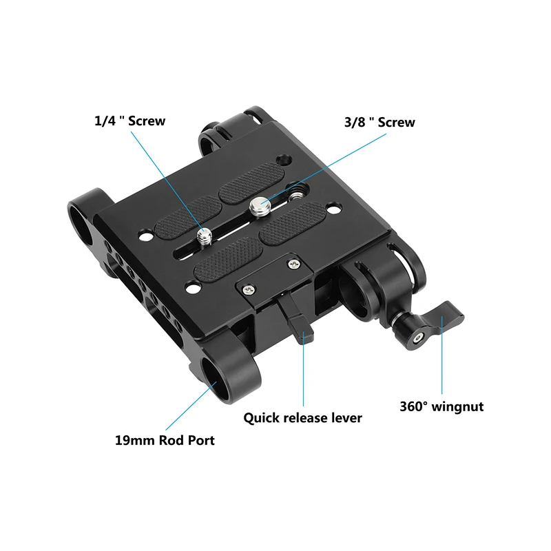 CAMVATE Quick Release QR Baseplate Sliding Bottom Plate With Double 19mm Rail Clamp + Stainless Steel 19mm Rod For DSLR Camera