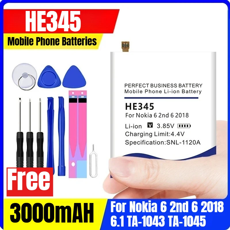 HE345 3000 мАч аккумуляторы для мобильных телефонов для Nokia 6 2nd 6 2018 6.1 TA-1043 TA-1045