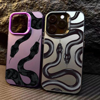 New Black Snake Graphic Pattern Plating Phone Case For iPhone 15 14 13 12 11 Pro Max Cases X XS XR 7 8 Plus SE Anti Drop Cover