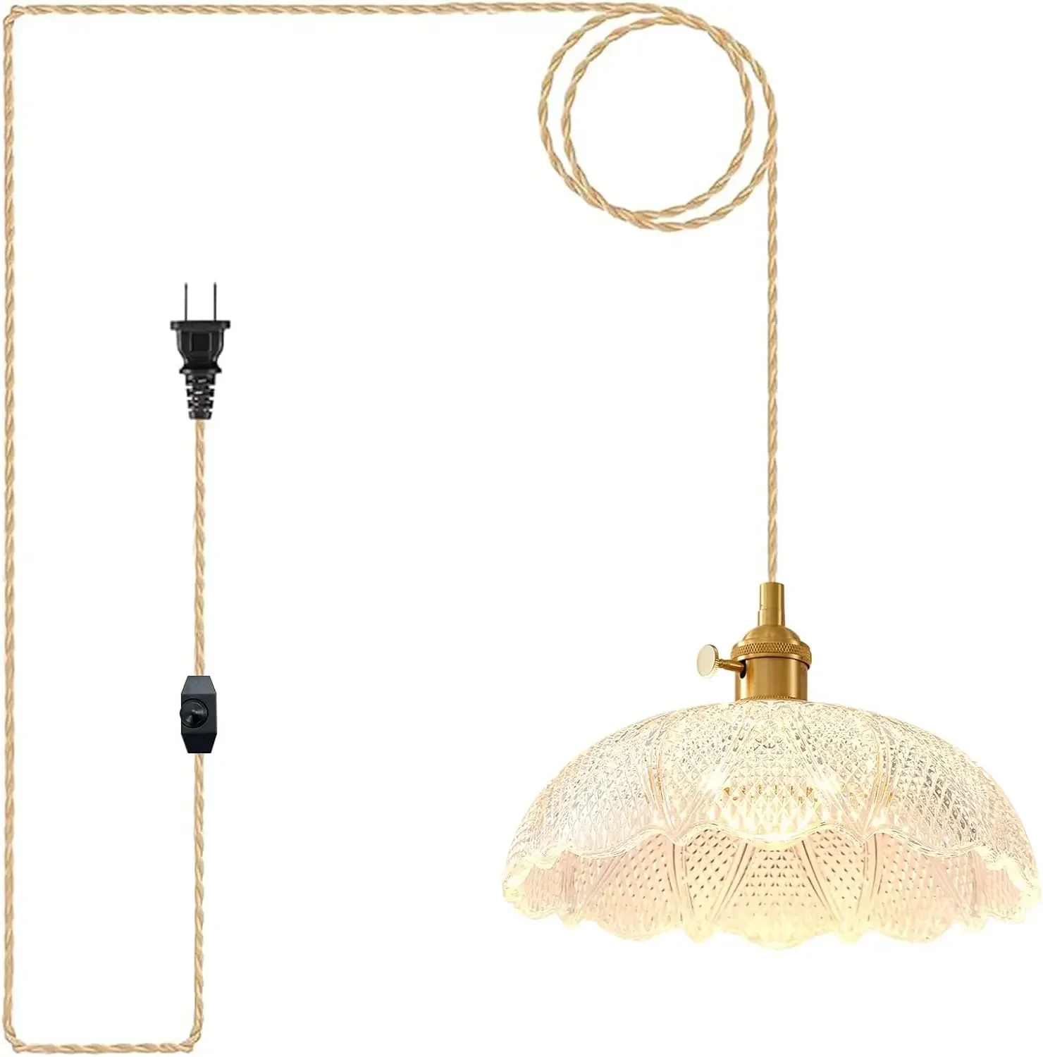 

Adjustable Plug-in Pendant Light, 9.8in Glass Shade, 14ft Cord with On/Off Switch