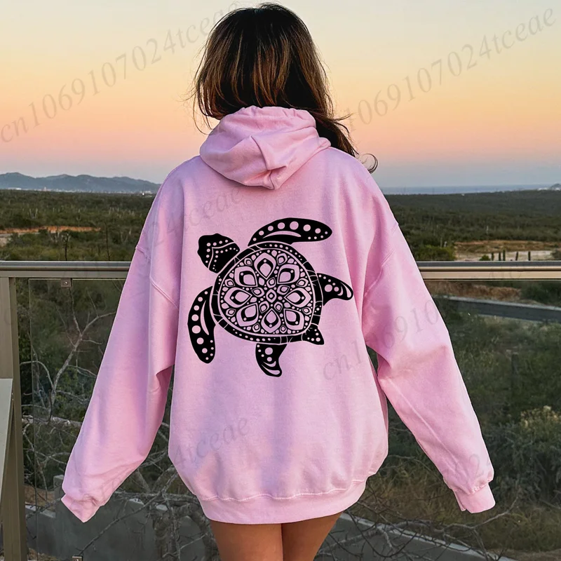 Funny Summer Vibes Sea Turtle Print Women Hoody Hip Hop Soft Hoodies Long Sleeve Pullover Clothes Casual Fleece Woman Streetwear