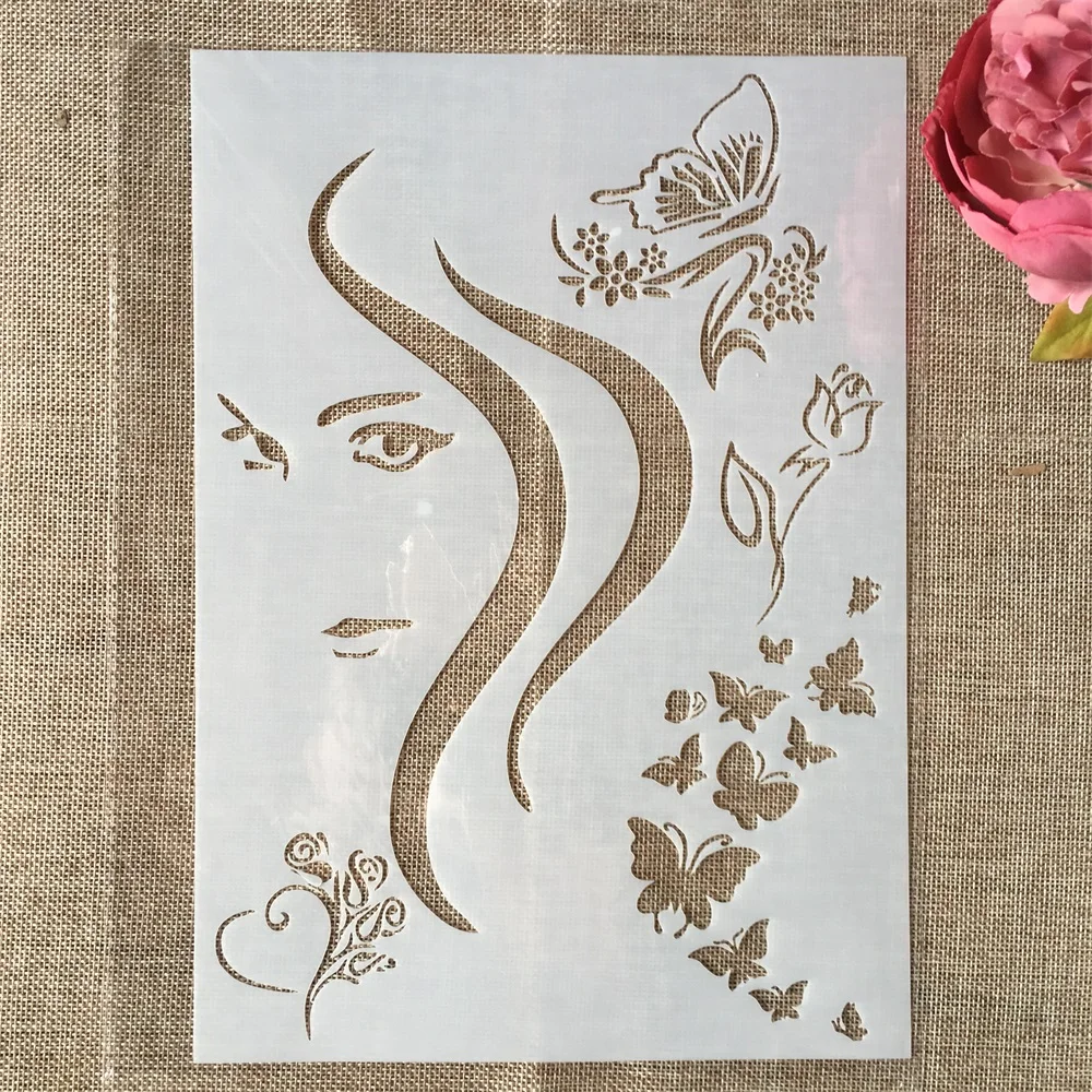 29 cm A4 Schönes Mädchen Schmetterling DIY Schichtung Schablonen Wand Malerei Sammelalbum Färbung Präge Album Dekorative Karte Vorlage