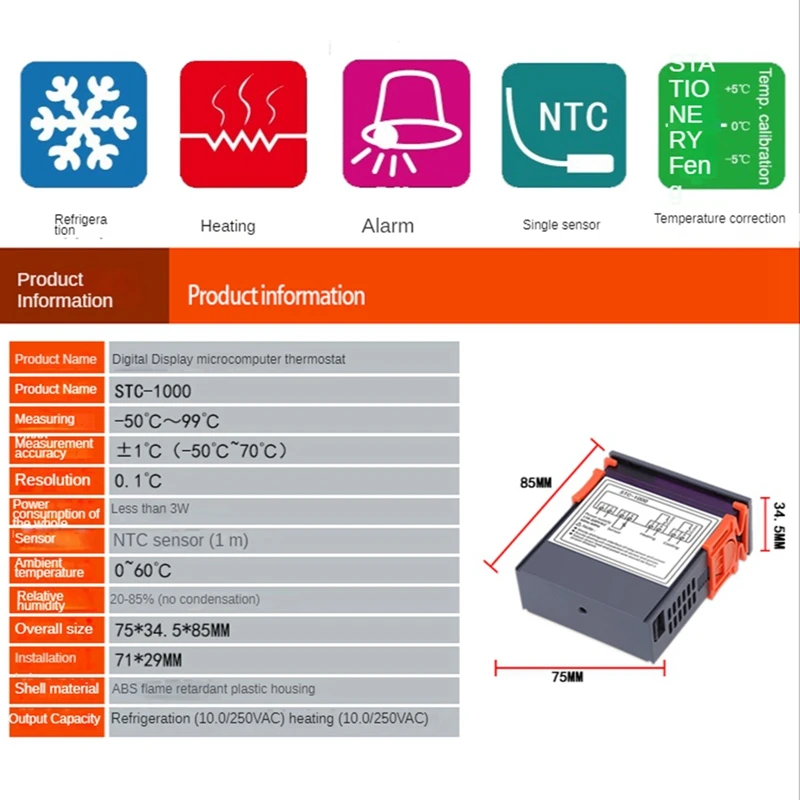 Controlador de Temperatura LED Digital Relé, Termostato, Termorregulador, Aquecedor, Congelador, Geladeira, STC-1000, AC, 110-220V, 10A