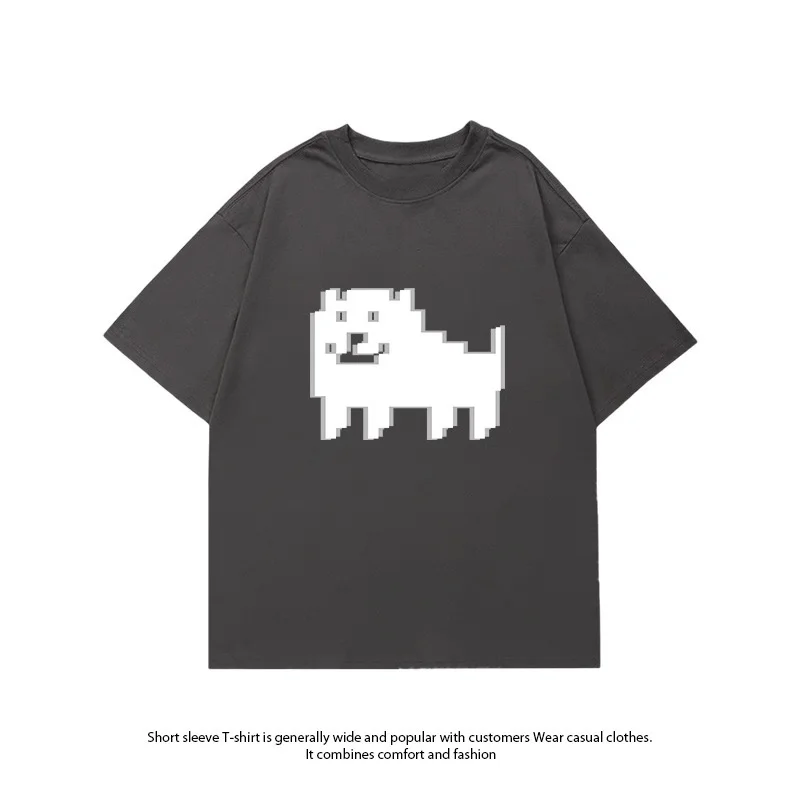 ZAZOMDE Harajuku Hip Hop T-shirt Funny Pixel Puppy Front Print Crew Neck Short Sleeve Oversized Loose Couple Fashion Shirts
