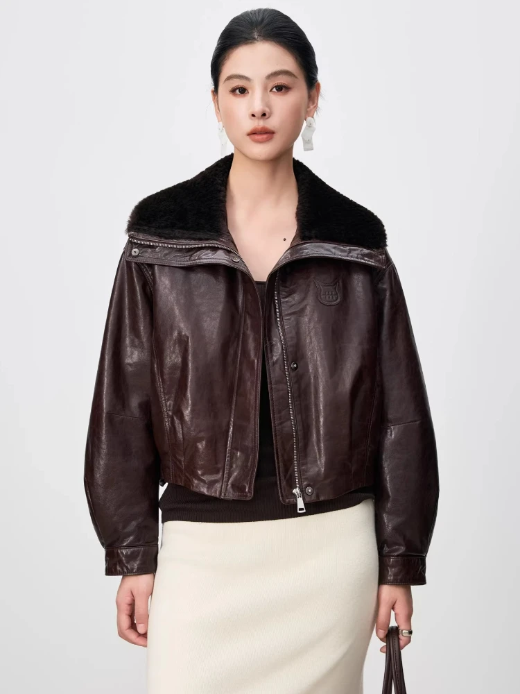 

Short Winter Genuine Leather Goose Down Jackets for Women 2026 New High-end Simple Natural Wool Collar Real Sheepskin Down Coat