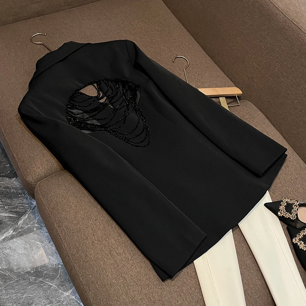 TWOTWINSTYLE Design Sense Solid Jackets For Women V Neck Long Sleeve Autumn Sexy Hollow Out Party Jackets Female New KJA557931