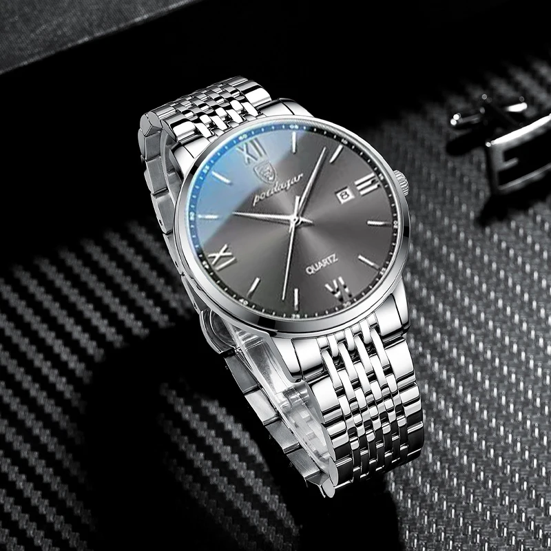 POEDAGAR Роскошные повседневные мужские наручные часы Водонепроницаемые мужские часы с датой Высокое качество Спортивные кварцевые мужские часы из нержавеющей стали Reloj
