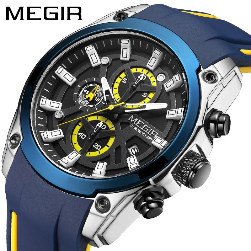 

MEGIR 2144 Watches For Men Chronograph Military Male Clock Top Brand Luxury Silicone Band Business Man Sport Wristwatch Relogio