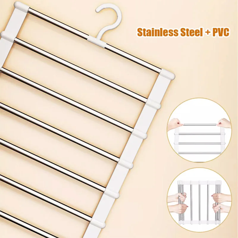 6/8 Layers Stainless Steel Trouser Hanger,Magic Foldable Pants Rack for Save Wardrobe Space,Ladder Hangers Storage Organizer