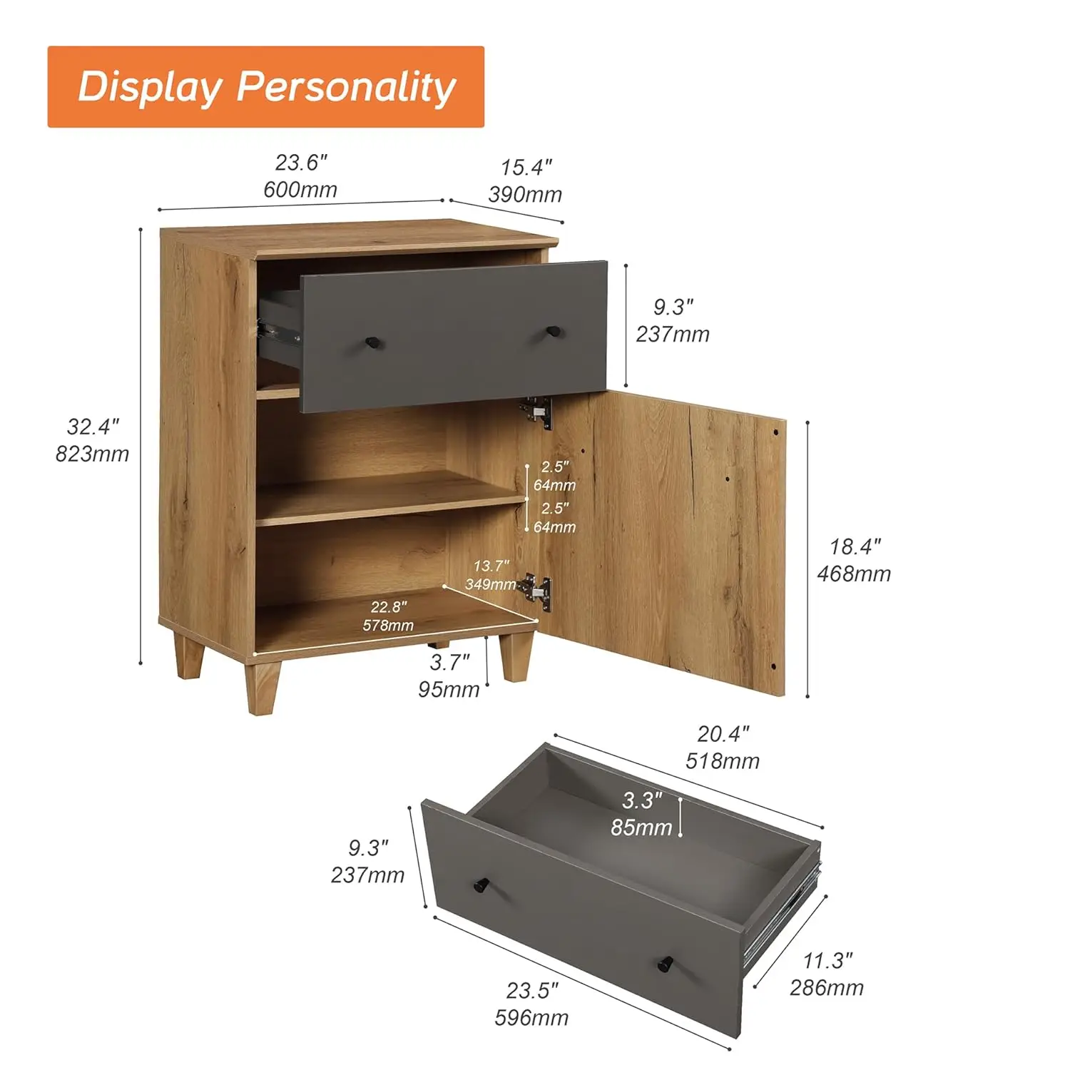 Set of 2 End Tables with Drawers & Doors, Modern Large Sofa Side Tables, Wooden Tall Nightstand with Adjustable, Customized - view 2