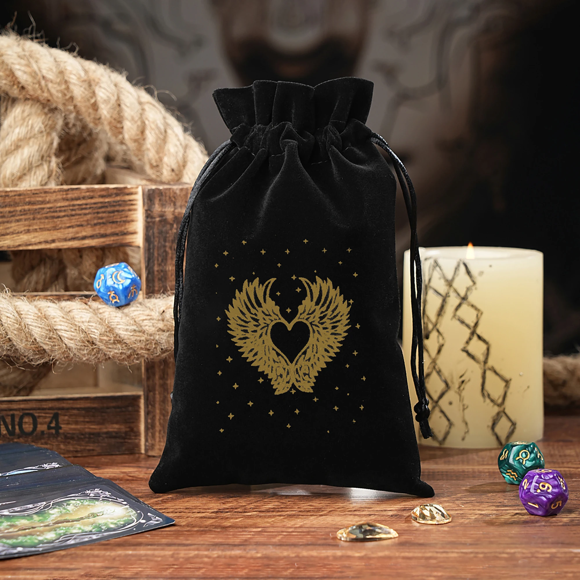 1szt 14x22cm Większa torba na kości tarota Aksamitna torba na runy tarota na kartę sportową Tarot Oracle Wróżenie Worek do przechowywania Hurtownia — zdjęcie 5