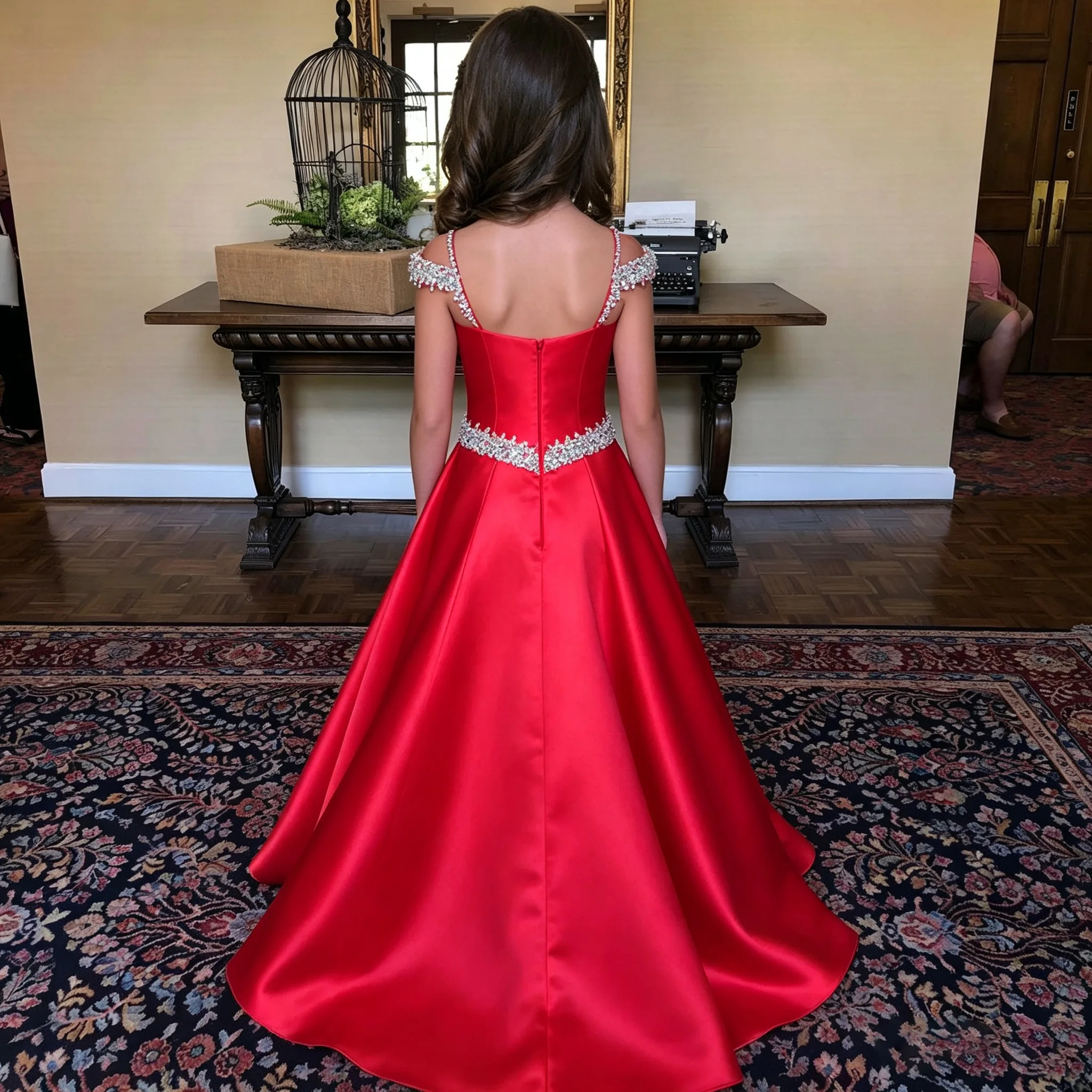 Bead Princess Miss National Pageant Dresses Ball Gowns Satin Sequins Flower Girl Dress for Wedding Birthday Party Gown