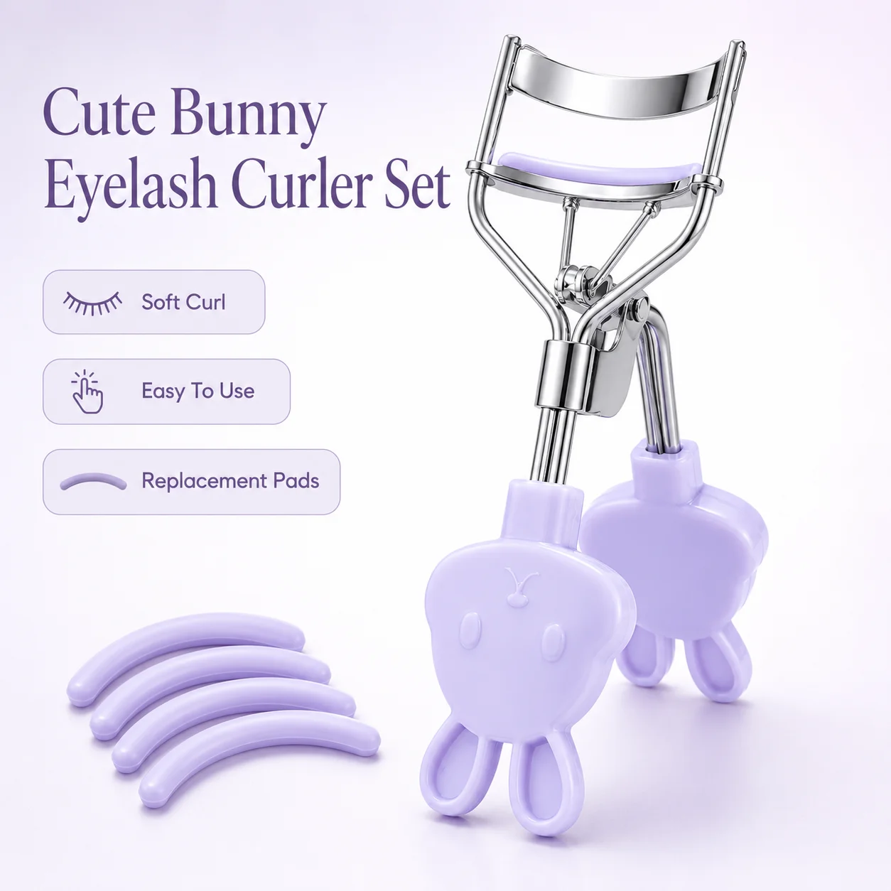 1/6/16pcs Lavender Cute Rabbit Handle Wide-Angle Eyelash Curler with Replacement Tape, One Clip Lasting, Compact and Portable.