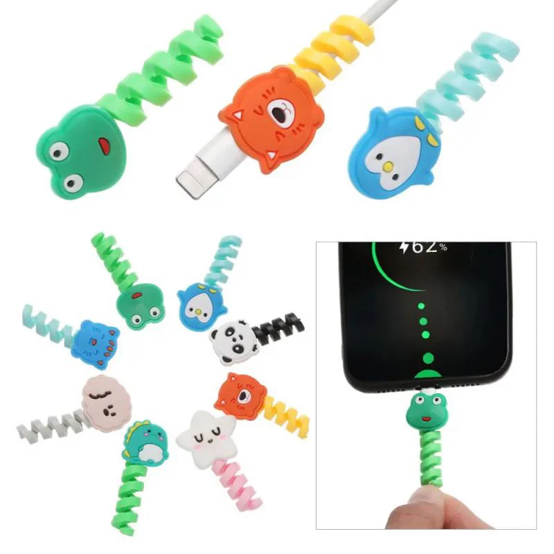 Cartoon Cable Protector Universal Silicone Data Cable Spiral Winder Wire Cord Organizer Cover For IPhone USB Charger Cable Cord