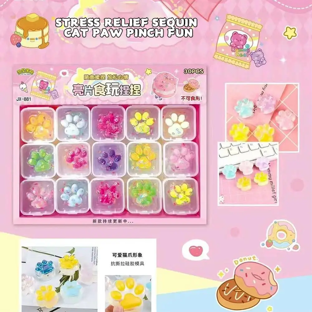 Zampa di gatto con paillettes Pizzico per bambini Decompressione Rimbalzo lento Morbido elastico Spremitura Zampa di gatto Giocattolo da spremere morbido Regali adorabili per bambini