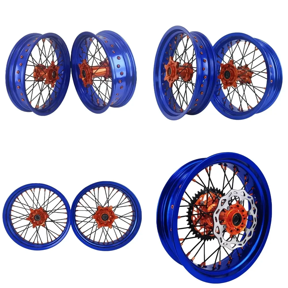 【2026 Stable Supply】 High Quality Price Is High17 Supermoto Wheelset Blue Rims Orange Hub Fit EXC SXF EXC SXF