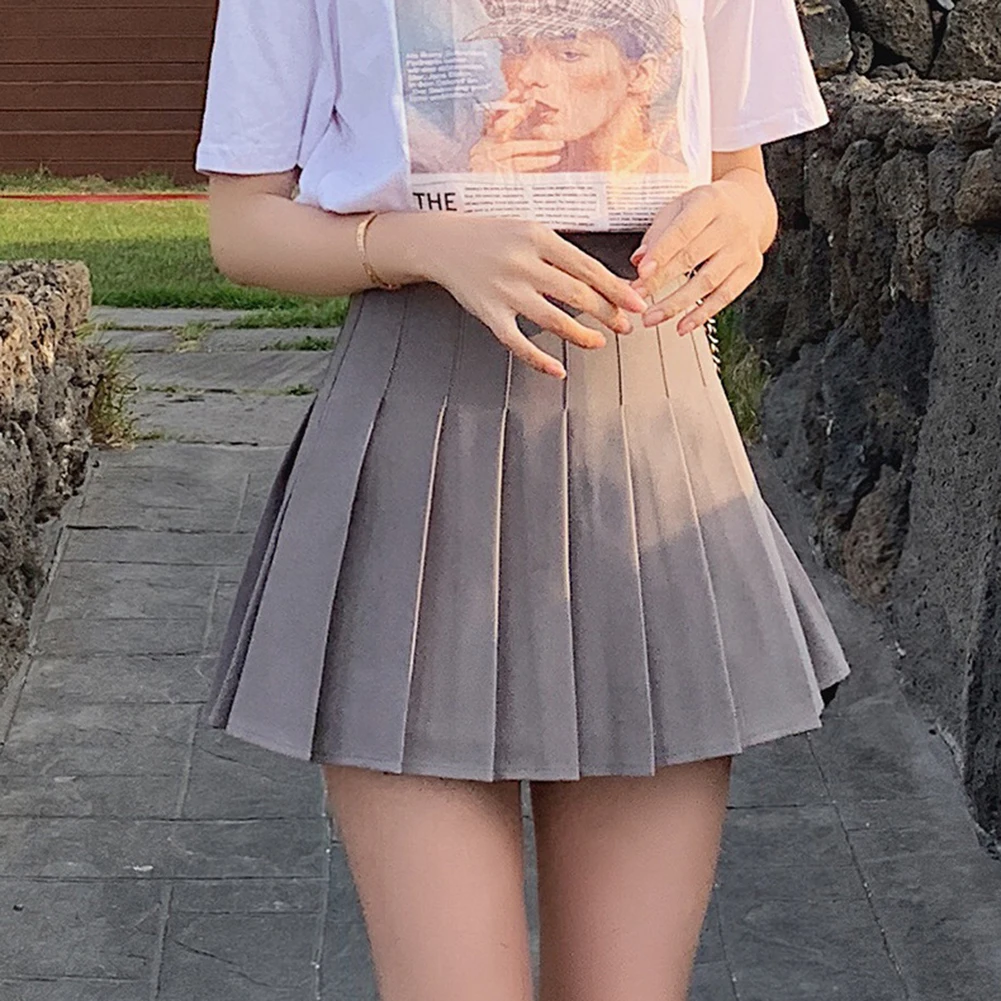 Jupe à boutons en tissu Polyester, longueur régulière, jupe plissée décontractée, tenue Emo, tenue décontractée