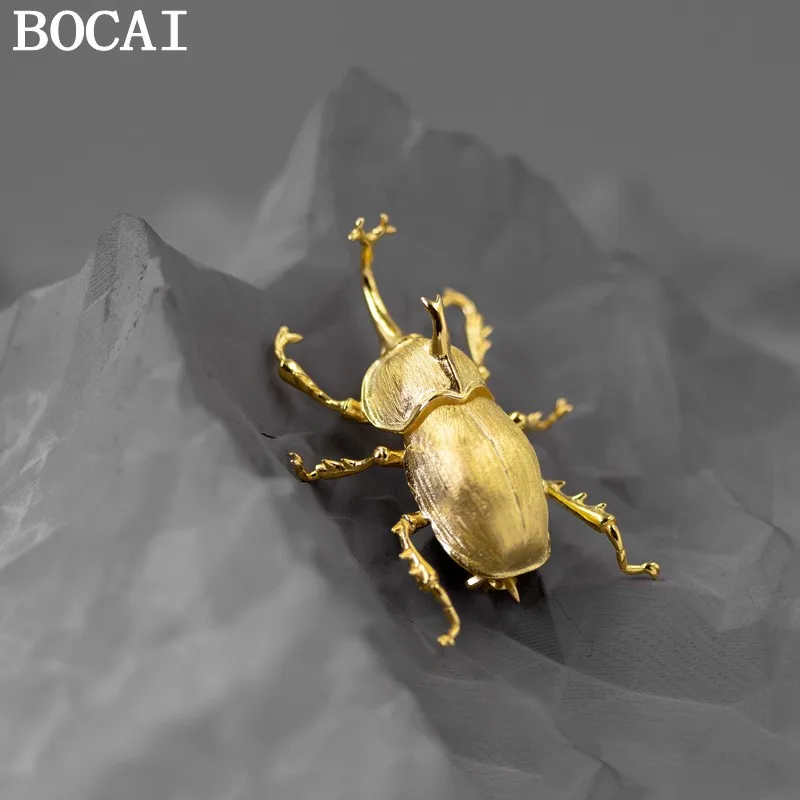 

Новые броши BOCAI из стерлингового серебра S925 для женщин и мужчин, модные 3D-броши в виде жука с золотым покрытием, панк-украшения