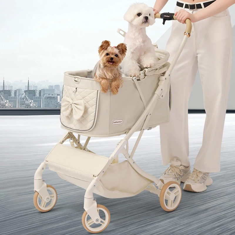 Outdoor Pet Stroller Pram One Click Folding Stroller Dog Cat Lightweight Trolley Small Pets Travel Breathable Puppy Supplies