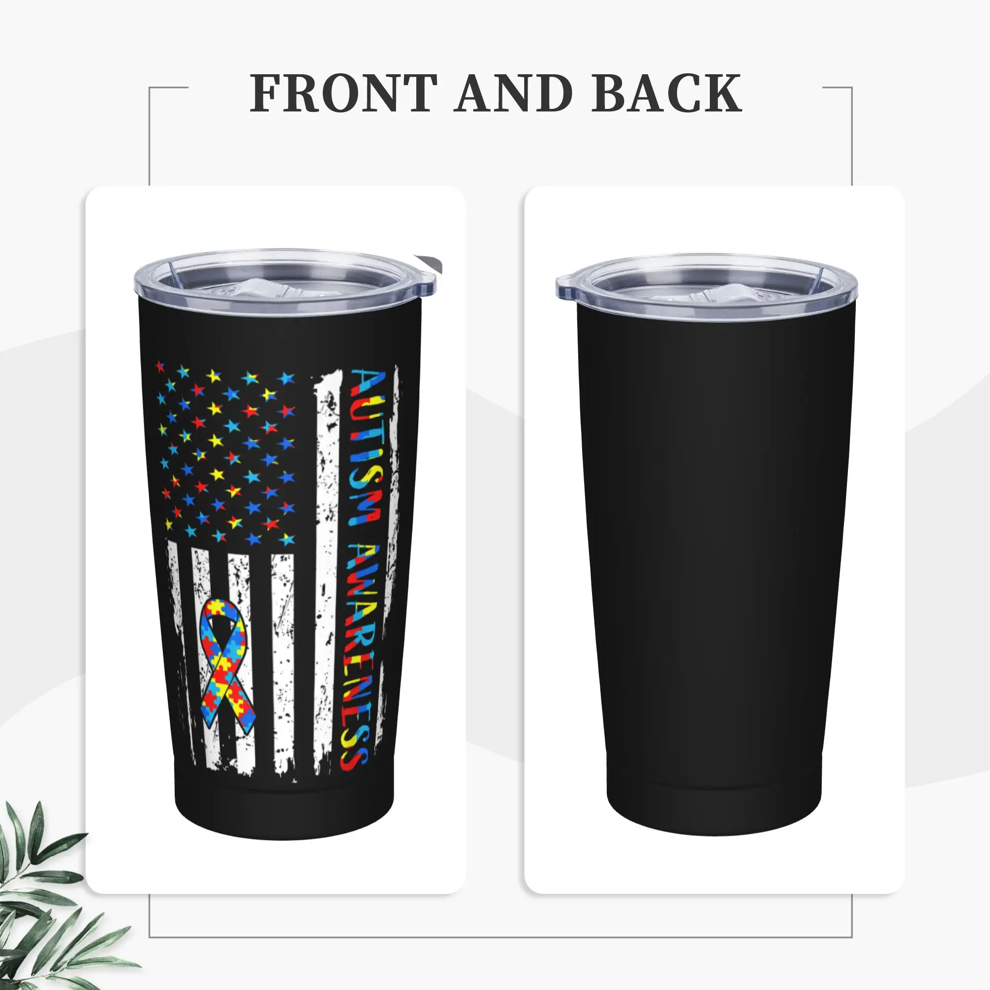 Stainless Steel Tumbler Autism Awareness USA Flag Autistic Coffee Mug  Insulated Hot Drinks Car Mugs Camping Water Bottle
