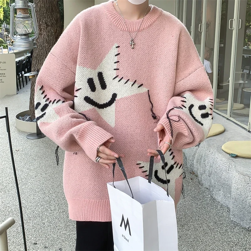 New in Sweaters Korean Popular Clothes Harajuku Pullover Knit Men\'s Winter Sweater Male Jumper Knitwear Luxury Clothing Printed