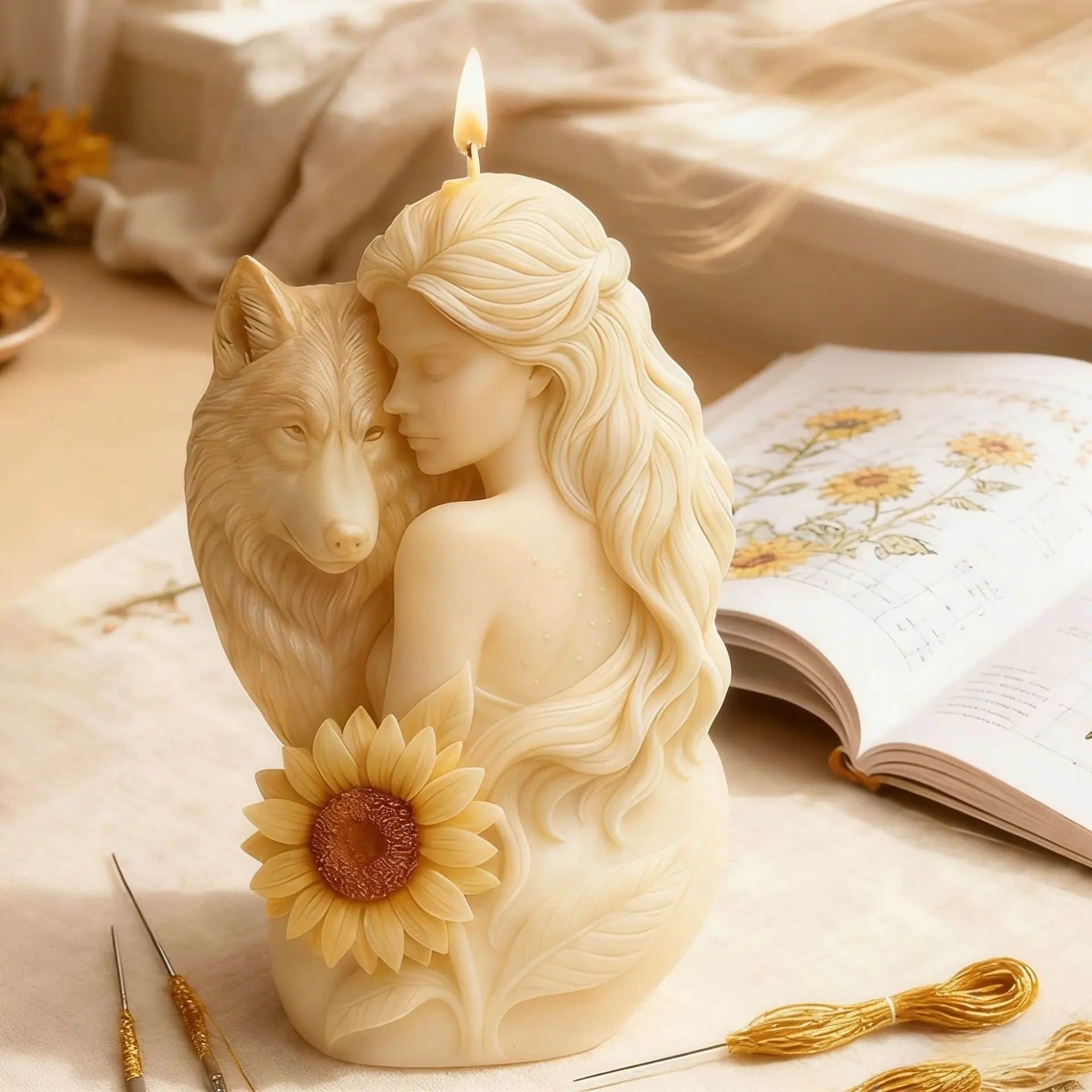 3D Wolf Girl Candle Silicone Mold DIY Creative Wolf Head Styling Aromatherapy Gypsum Casting Mold Easy to Demould for Home Decor