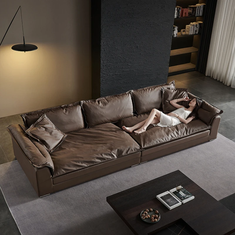 

Fabric sofa: modern minimalist living room giant vertical row down super deep and wide sofa