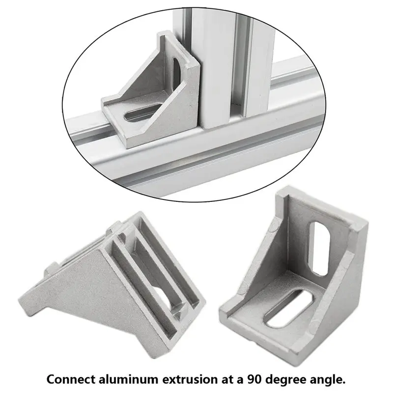 EYFL-50Pcs 4040 Corner Brackets Silver Aluminum 40X40 Corner Fitting Angle Aluminum L Connector Bracket view 3
