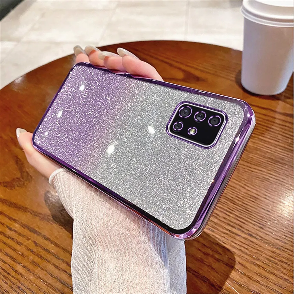 A 51 71 31 21s Gradient Glitter Phone Case For Samsung Galaxy A51 A71 A31 A21S A20 A30 A50 A70 A7 2018 A20S Soft Silicone Cover