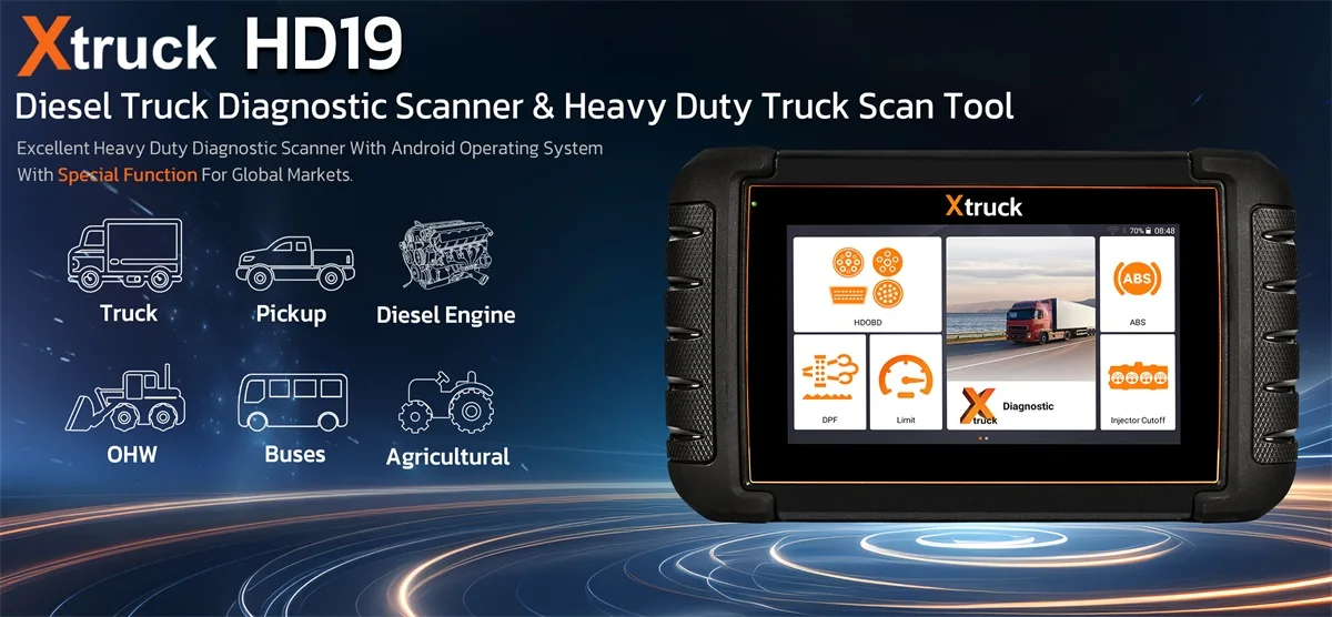 Xtruck HD19 2025 NEW developed Heavy Duty diagnostic scanner Diesel Truck Diagnostic Scanner for pickups trucks buses DPF ABS