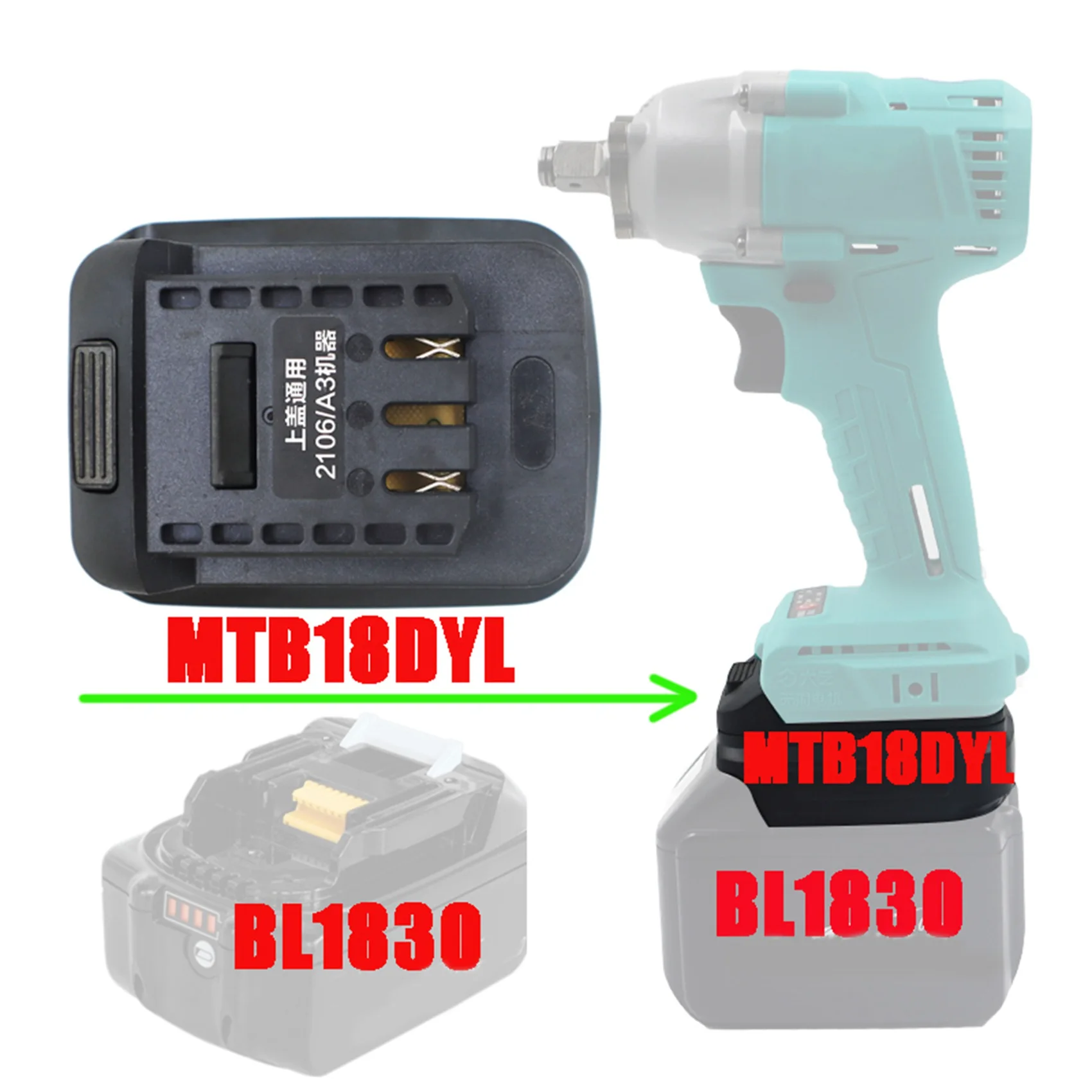 MTB18DYL Adapter voor 18V Li-Ion Batterij BL1830 HongSong JiangMi ZhiPu op 21V Lithium Elektrisch Gereedschap