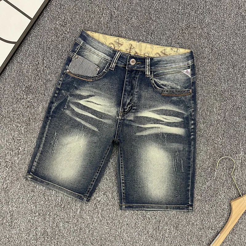 

Heavyweight Waed Denim orts Men's Thin American Retro Versatile Mid-Calf Straight Leg Five-Quarter Pants Slim Fit Jeans
