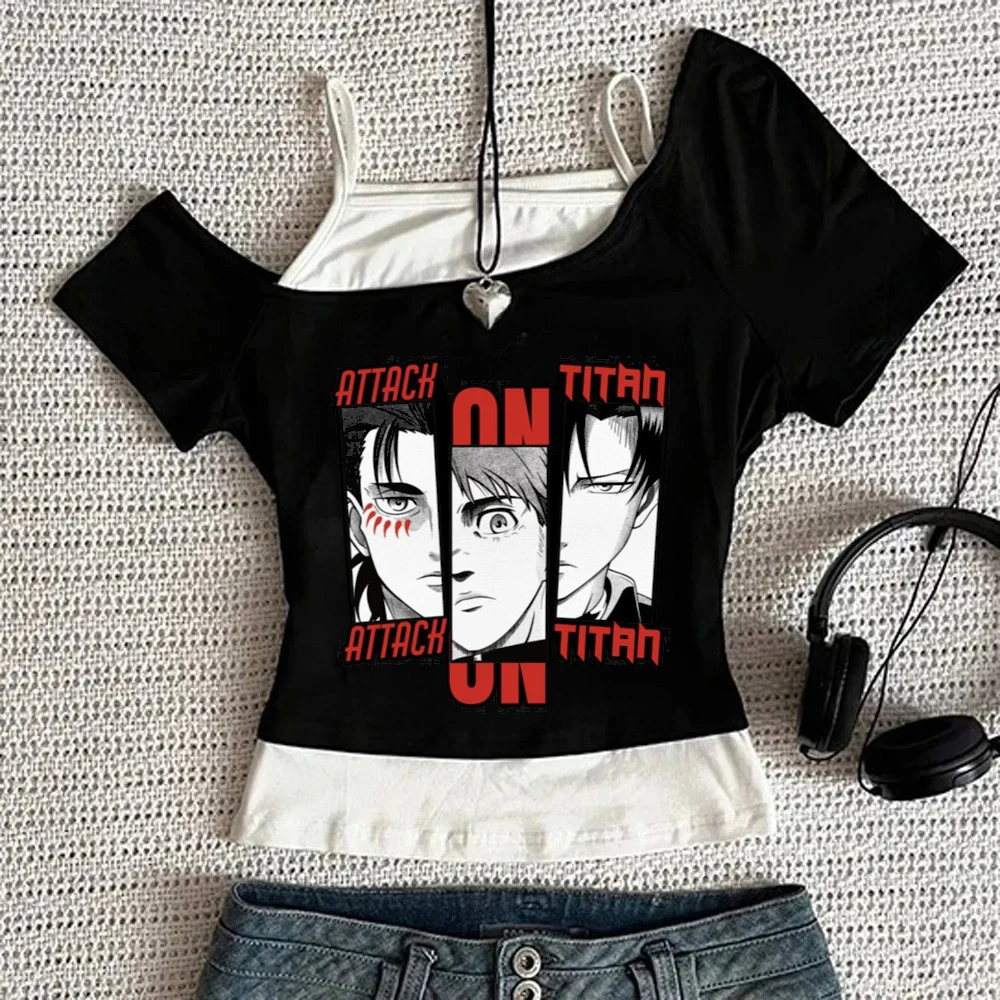 Attack on Titanic cropped top female scene  streetwear 2000s y2k kawaii tshirt graphic jojifuku goth cutecore gyaru