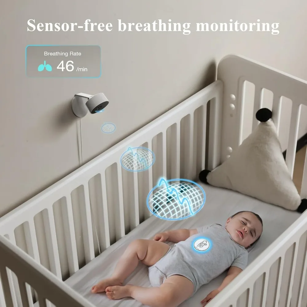 Sense-U AI Baby Camera Monitor with Sensor-Free Sleep Breathing Movement Detection, Smart Security Indoor Video Camera with Back