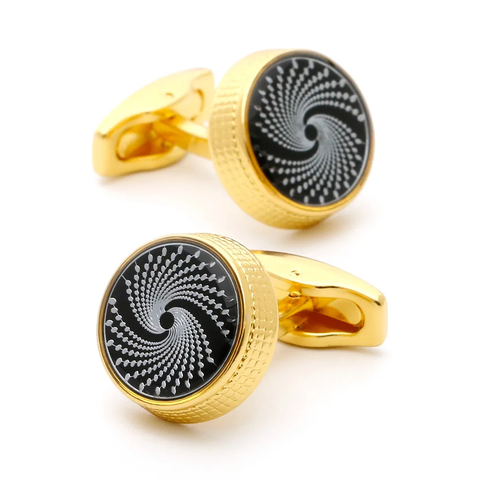 Exquisite Business Gold Cufflinks Black Background Spiral White Dot Texture Cufflink Men's Suits Shirts Formal Accessories