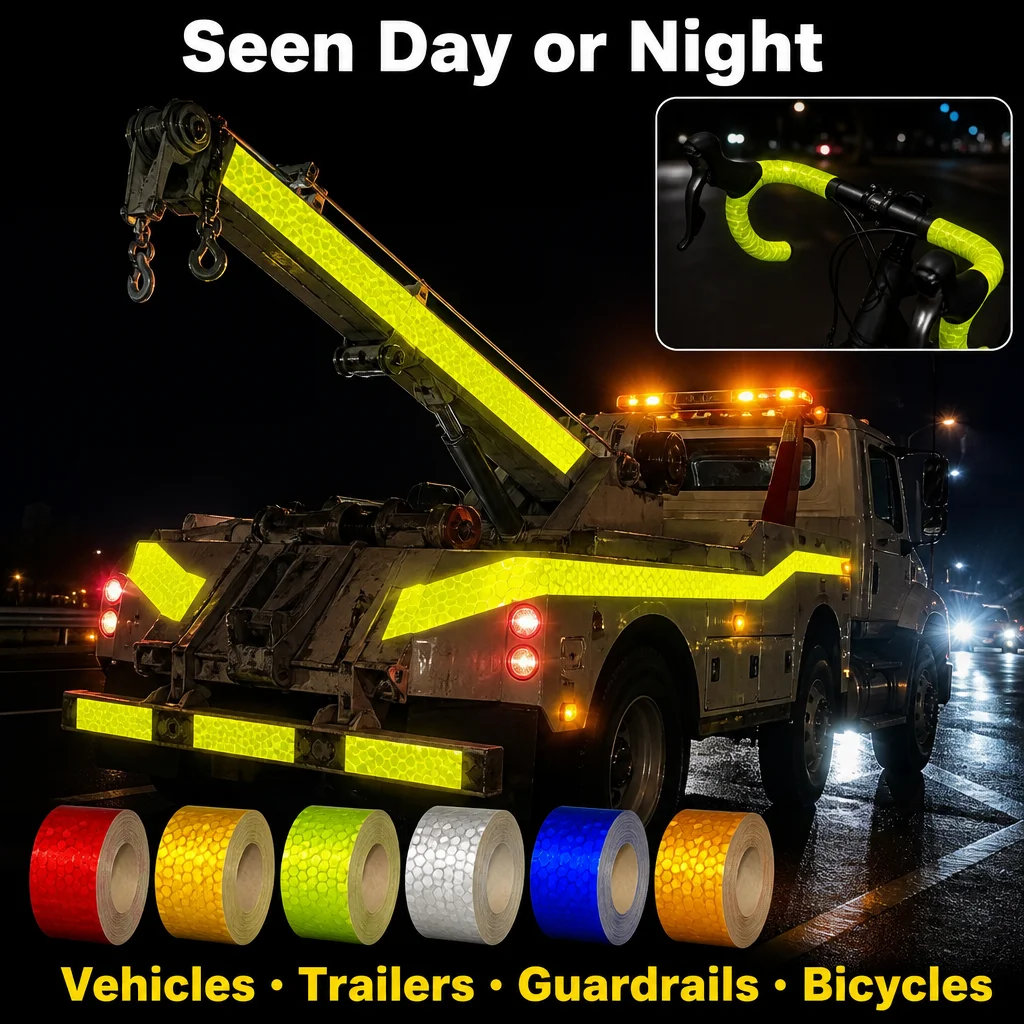 Reflective Warning Tape Honeycomb Prism Night Visibility Self-Adhesive Sticker 5cm Width Roll for Vehicle Bike Trailer Safety