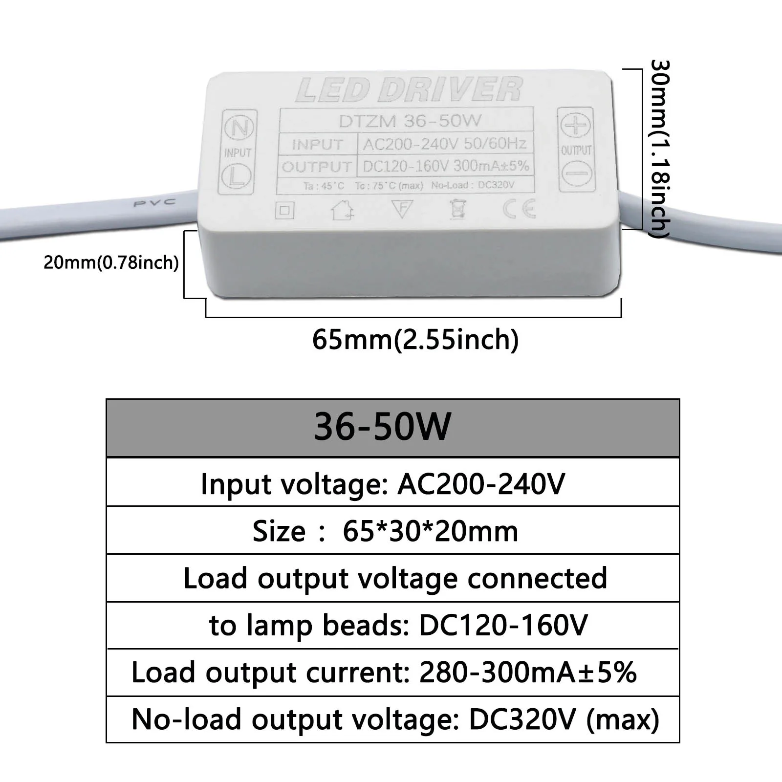 LED Driver 8W-25W 18W-36W 36W-50W 300mA Constant Current Lamp Transformer AC200-240V for Panel Light LED Light Strip